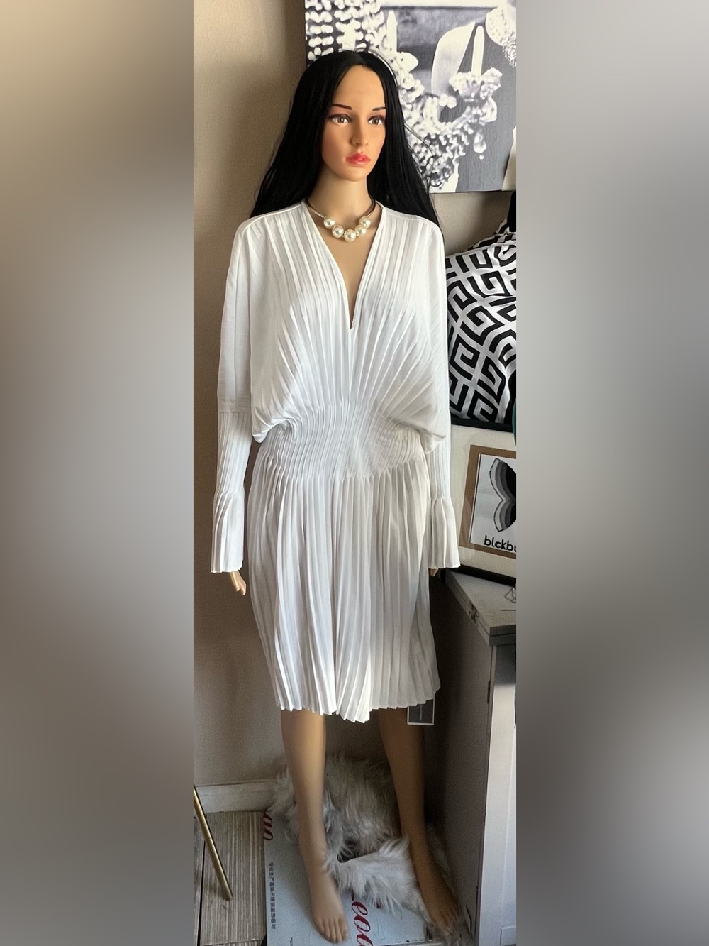 Elegant White Pleated Women’s Dress